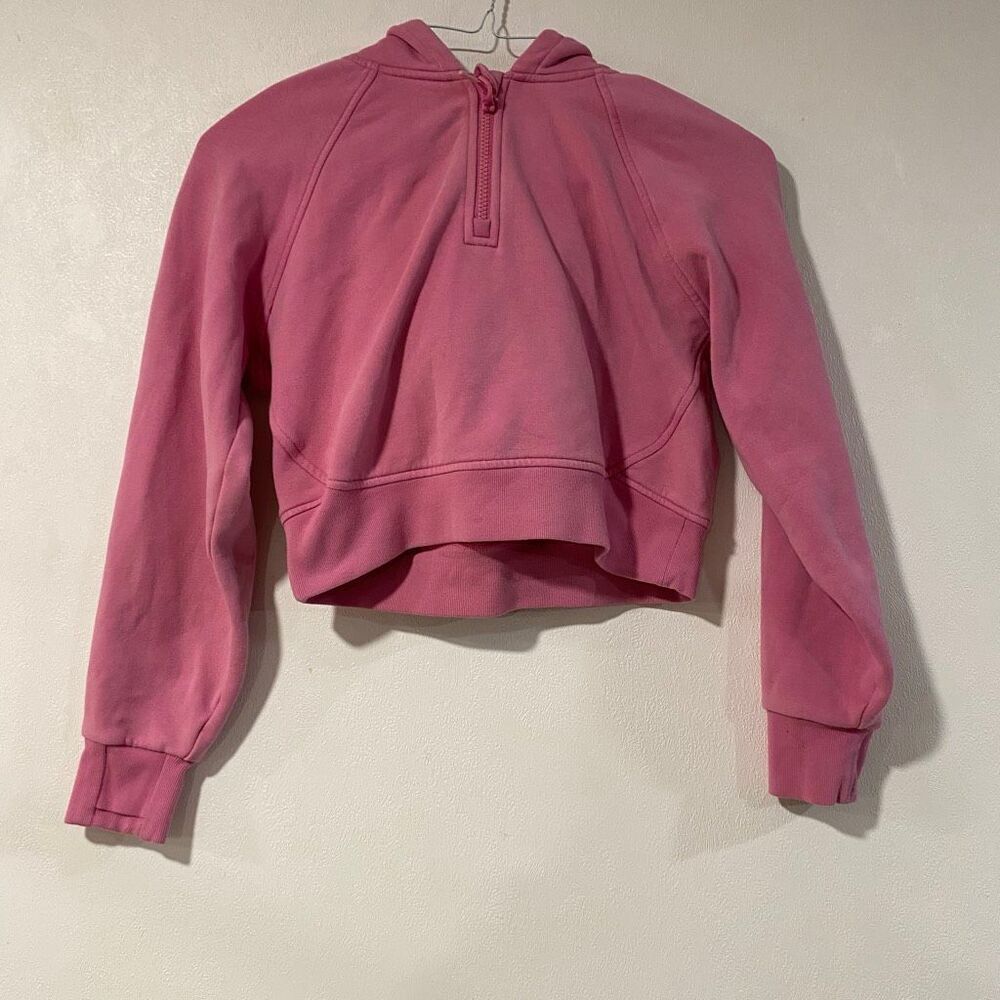 Athleta Girl Cropped Hoodie L 12 Pink Quarter Zip Sweatshirt